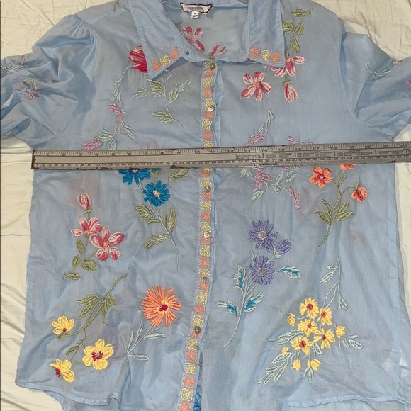 Johnny Was Multicolor Embroidered Blue Blouse - Picture 12 of 12